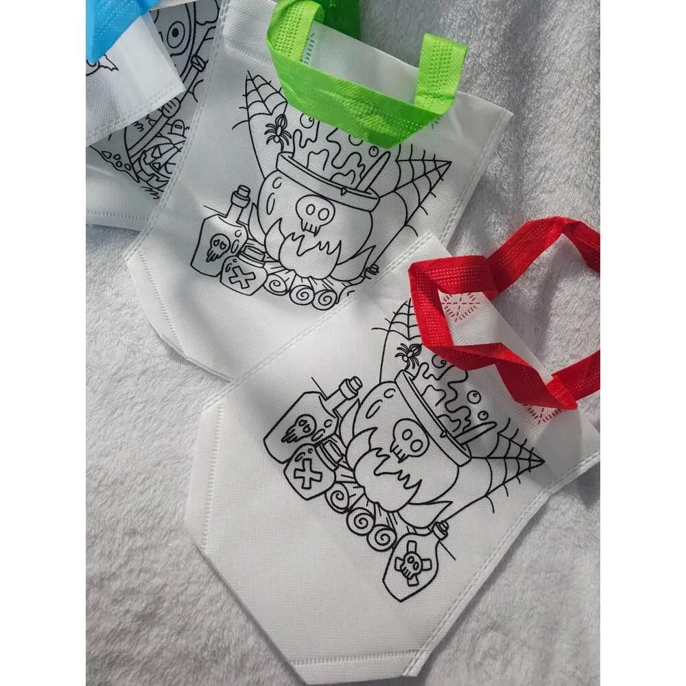 (14 pc) New Halloween Painting Tote Bags Coloring With Handle Candy Small 9.5
